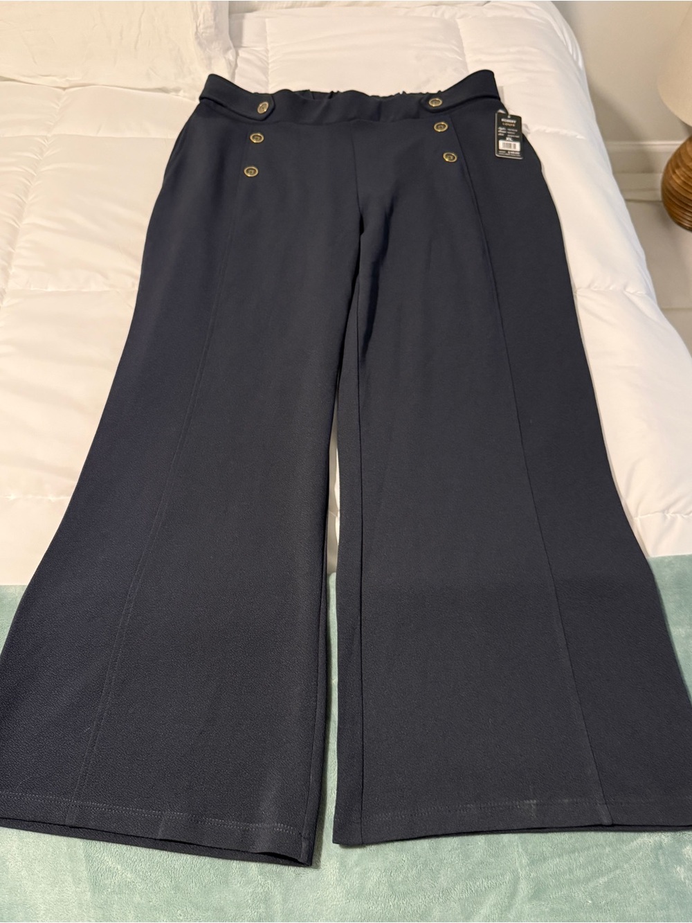 Robert Louis Navy Wide-Leg Dress Pants with Gold Buttons